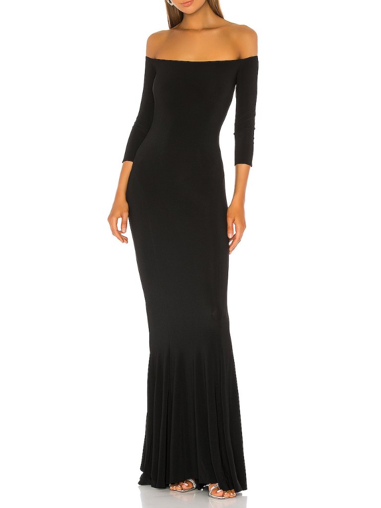 Norma Kamali Off The Shoulder Fishtail Gown In Black Size Small